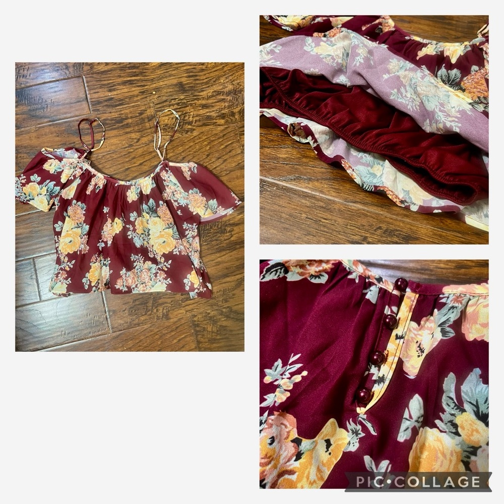 Collegiate Outfitters Maroon Off the Shoulder Crop Top Size Medium